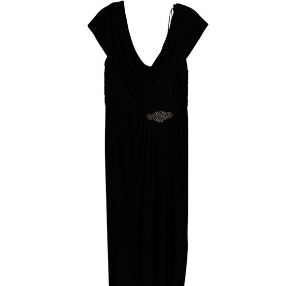 Alex Evenings SZ 8 Sleeveless Maxi Dress With Embellished Waist Draped Neck Navy - Picture 2 of 14